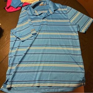 Ashworth Blue Polo with Yellow and White Stripes